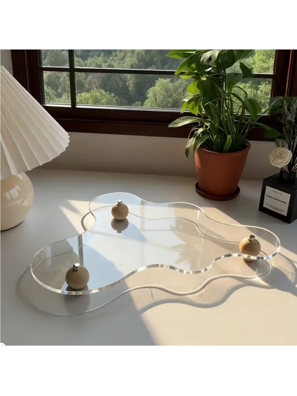 Clear Acrylic Bath Tray with Wooden Round Feet